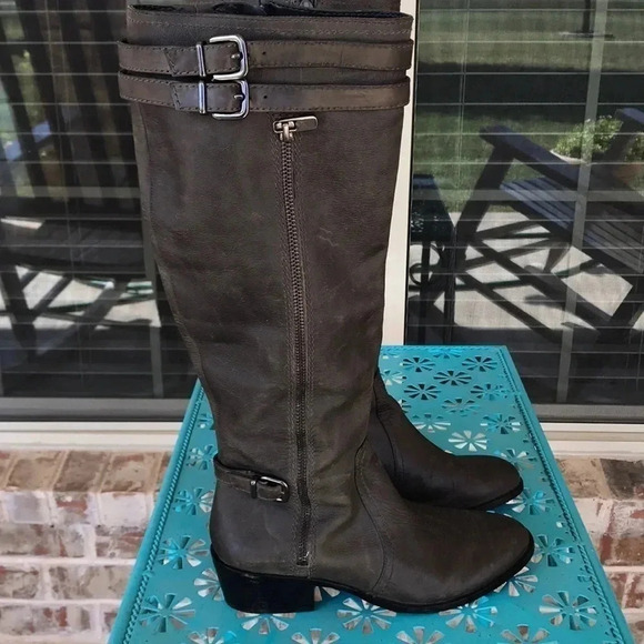 Antonio Melani Gray Distressed Look Riding Boots - Picture 6 of 14
